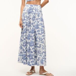 STAUD Idalino Maxi Skirt in Blue Toile Size 0 Graphic Print Stretch Beach Tropic